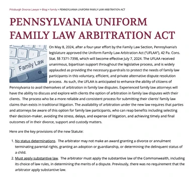  Pennsylvania Uniform Family Law Arbitration Act
